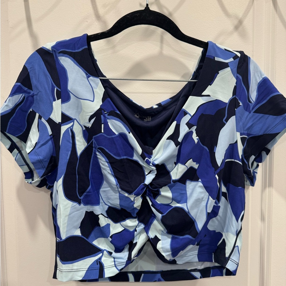 Offline by aerie Womens Blue Twist-Front Short Sleeve Top